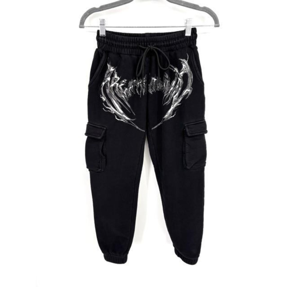 Breathe Divinity Streetwear Graphic Cargo Joggers Black Sweatpants Men's Small